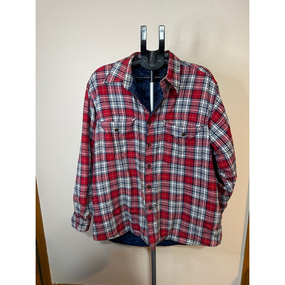 Claybrooke‎ Outdoors Mens Large Red Plaid Quilted Lined Flannel Shirt Jacket L